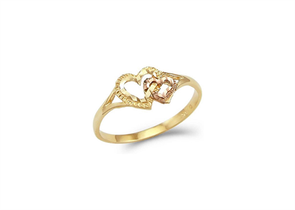 Two Tone Plated Double Heart Ring